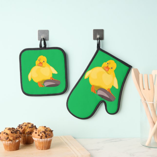 Set De Manoplas Cuto Pato Amarillo Funny Oven Mitt & Pot Holder Se (Insitu (colgante))
