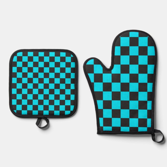 Set De Manoplas Cyan and charcoal checkerboard pattern (Anverso)