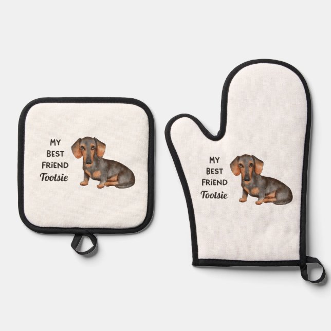 Set De Manoplas Dachshund Weiner Dog Mejor Amigo Personalizado Mas (Anverso)