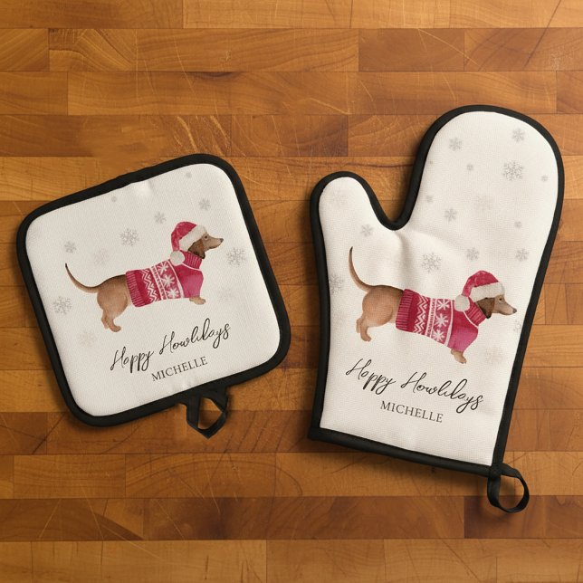 Set De Manoplas Dachshund Wiener Dog Winter Holiday (Subido por el creador)