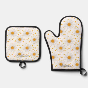 Set De Manoplas Daisies blancos brillantes con centros amarillos