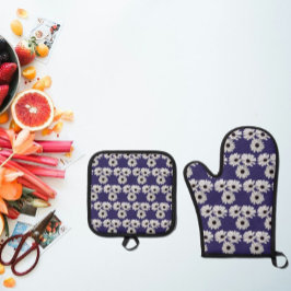 Set De Manoplas Daisies blancos y morados Oven Mitt y Pot Holders