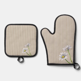Set De Manoplas Dalia Floral Acuarela de Rayas Taupe