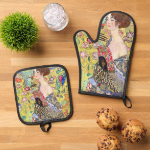 Set De Manoplas Dama con abanico de Gustav Klimt, Japonismo vintag