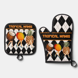 Set De Manoplas Damas De Fruta Tropical personalizado En Blanco Y 