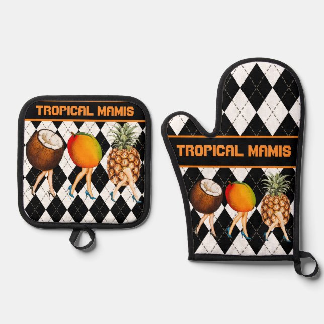 Set De Manoplas Damas De Fruta Tropical personalizado En Blanco Y  (Anverso)