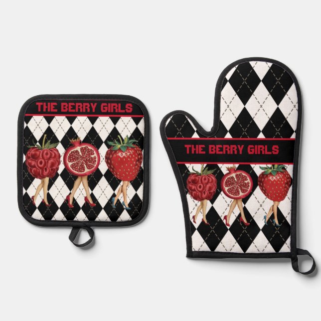 Set De Manoplas Damas personalizado Red Berries - Los Chicas Berry (Anverso)