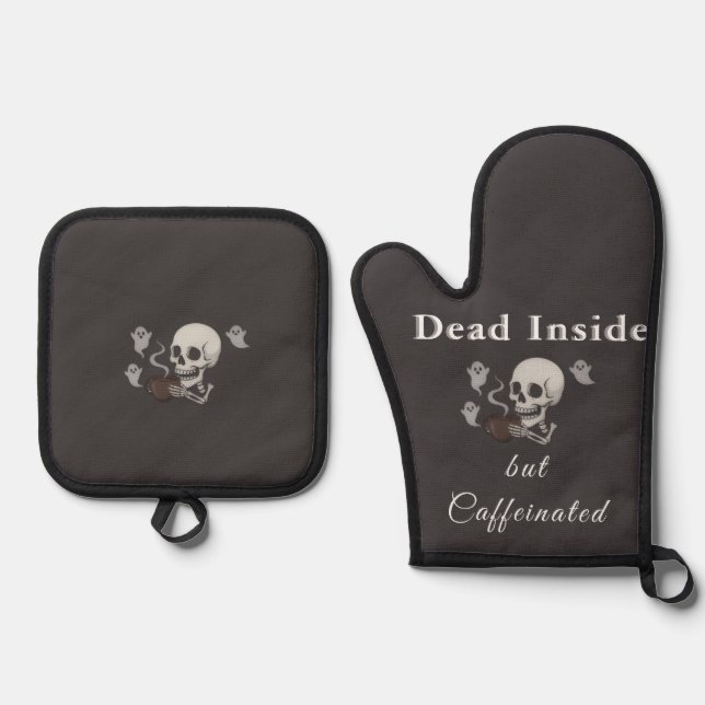 Set De Manoplas Dead Inside But Caffeinated – Halloween Pillow (Anverso)