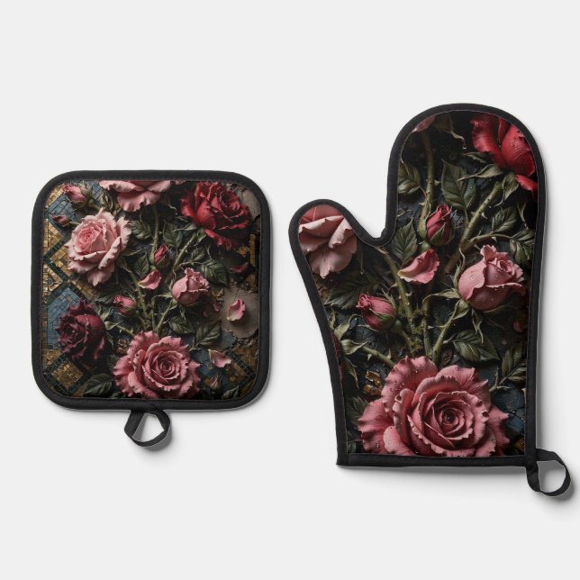 Set De Manoplas Decoración floral de lujo  (Anverso)