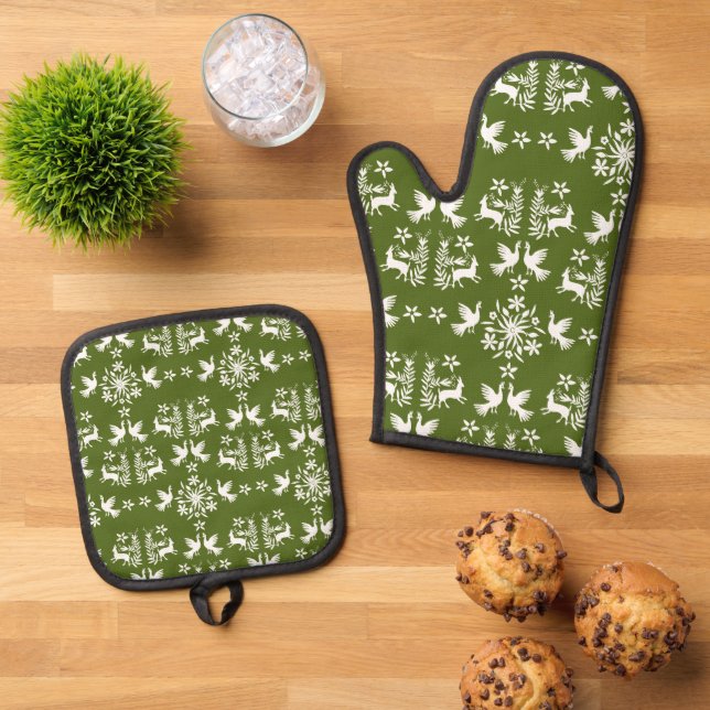 Set De Manoplas Decoración Otomi Mexicana (De arriba hacia abajo)