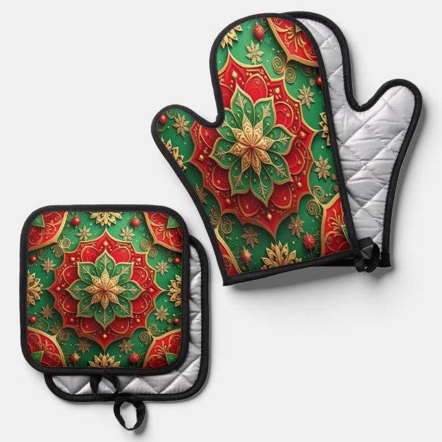 Set De Manoplas Decoración Verde Rojo (Anverso/Reverso)