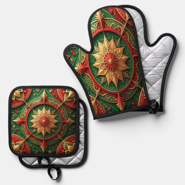 Set De Manoplas Decoración Verde Rojo (Anverso/Reverso)