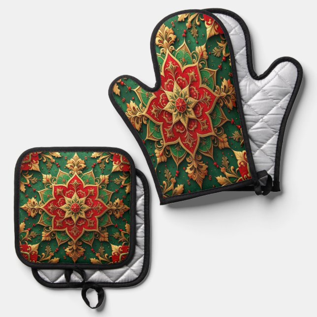 Set De Manoplas Decoración Verde Rojo (Anverso/Reverso)