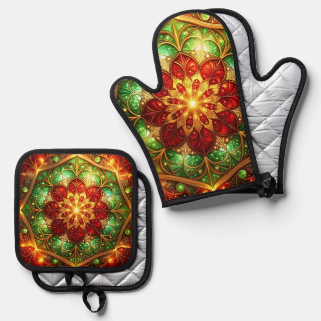 Set De Manoplas Decoración Verde Rojo (Anverso/Reverso)