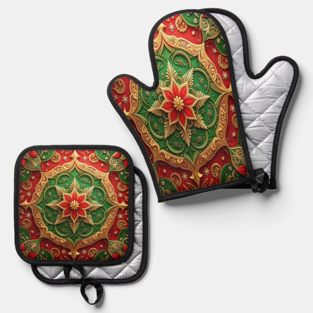 Set De Manoplas Decoración Verde Rojo (Anverso/Reverso)