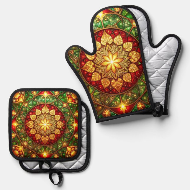 Set De Manoplas Decoración Verde Rojo (Anverso/Reverso)