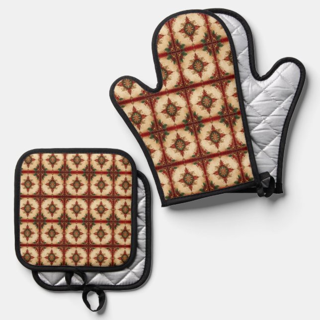 Set De Manoplas Decorativo Rojo (Anverso/Reverso)