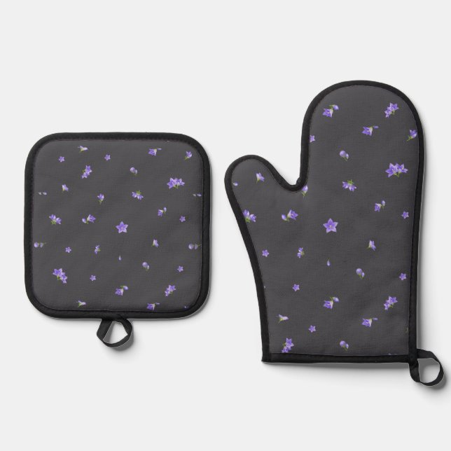 Set De Manoplas Deep Charcoal Balloon Flower Floral Pattern (Anverso)