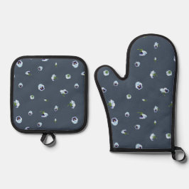 Set De Manoplas Deep Slate Blue Japanese Blue Pansy Floral Pattern