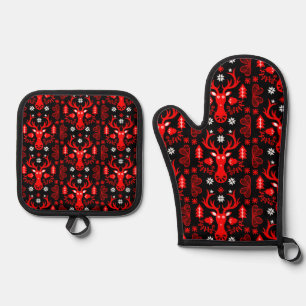 Set De Manoplas Deer de Navidades rojos escandinavos