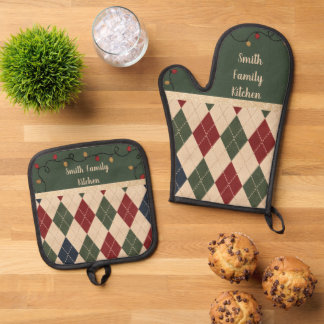 Set De Manoplas Delantal de argyle para Navidad