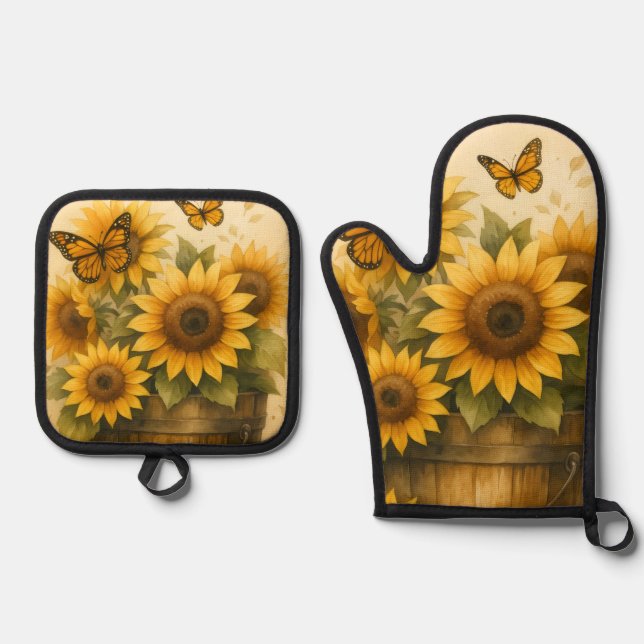 Set De Manoplas Delantal de girasol (Anverso)