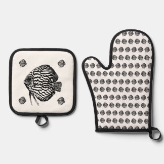 Set De Manoplas Delantal de Pescado Monocromo