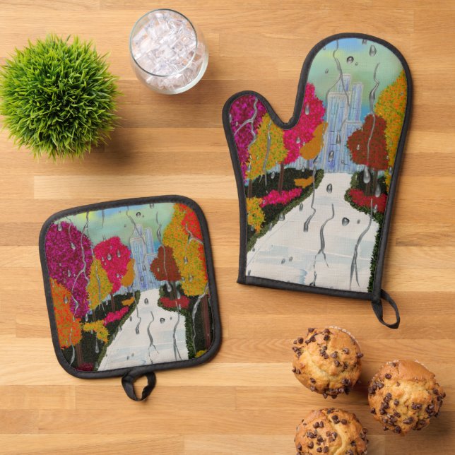 Set De Manoplas Delantal Día de Otoño (De arriba hacia abajo)