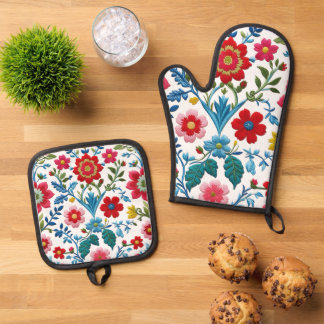 Set De Manoplas "Delantal Floral Bliss – ¡Alegrar Tu Cocina!"