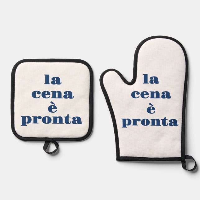 Set De Manoplas Delantal La Cena E Pronta (Anverso)