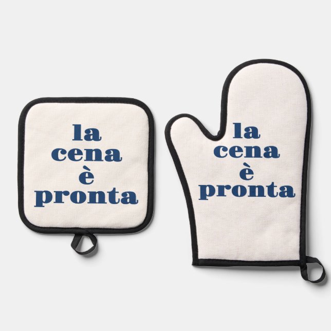 Set De Manoplas Delantal La Cena E Pronta (Anverso)