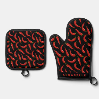 Set De Manoplas Delantal Personalizable Pimienta Chili
