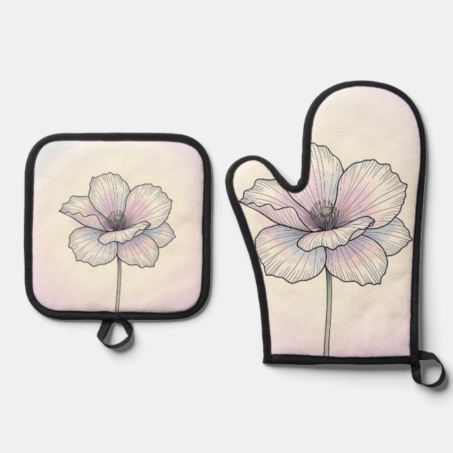 Set De Manoplas Delicada Flor de Amapola Pastel (Anverso)