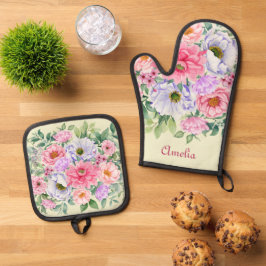 Set De Manoplas Delicate Pastel Watercolor Summer Garden Florals