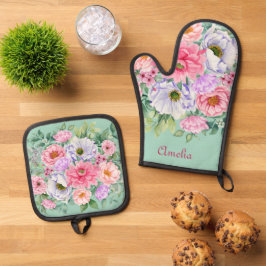 Set De Manoplas Delicate Pastel Watercolor Summer Garden Florals