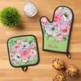 Set De Manoplas Delicate Pastel Watercolor Summer Garden Florals