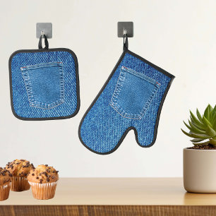 Set De Manoplas Denim Fun Pocket Jeans Look