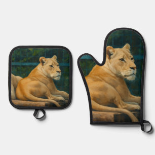 Set De Manoplas Descanso protegido - Pareja de leones en ambientes