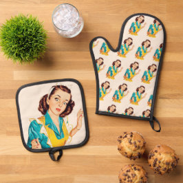 Set De Manoplas Día de horneado vintage mujer delantal 1950