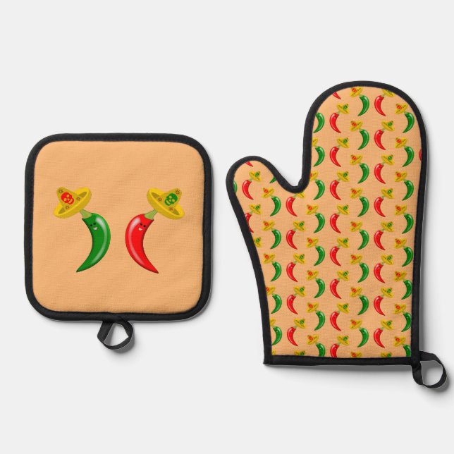 Set De Manoplas Día de los Muertos Chilis Mexicanos (Anverso)