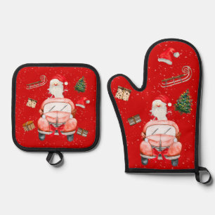 Set De Manoplas Dibujos animados divertidos de Santa Navidad feliz
