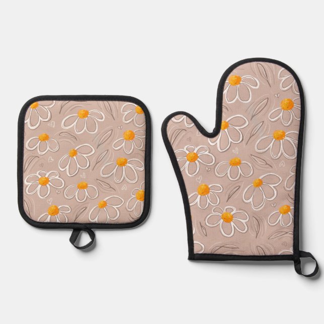 Set De Manoplas Dibujos de flores felices (Anverso)