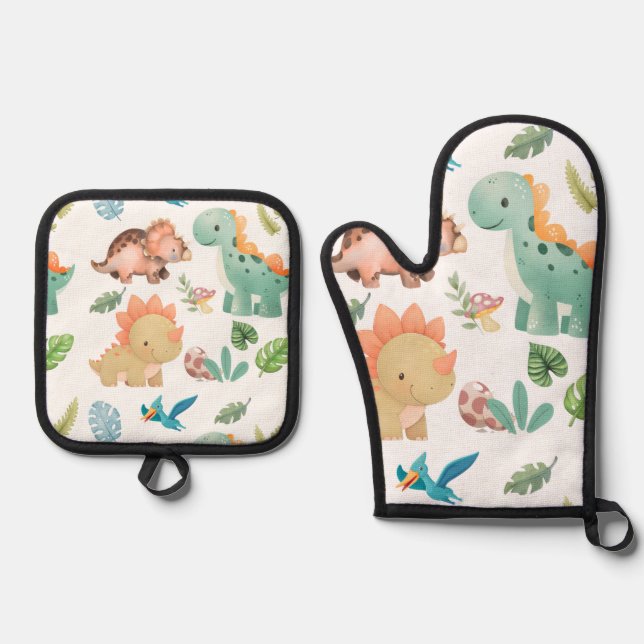Set De Manoplas Dinosaurio verde lindo (Anverso)