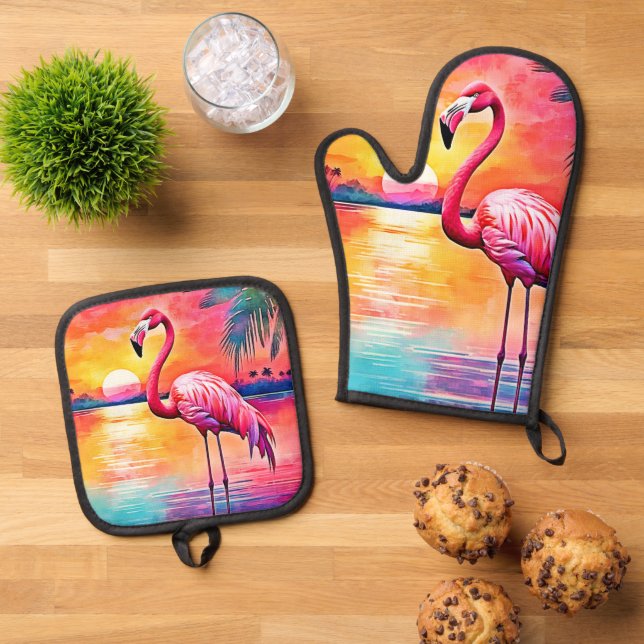 Set De Manoplas Diseño artístico de Sunset Flamingo (De arriba hacia abajo)