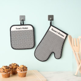 Set De Manoplas Diseño de cheques de Gingham en blanco negro
