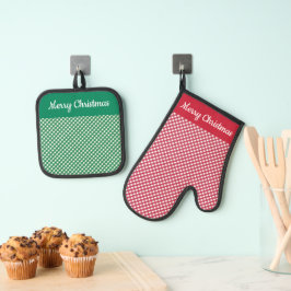Set De Manoplas Diseño de cheques de Gingham verdes rojos