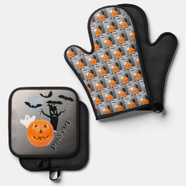 Set De Manoplas Diseño de cocina de calabaza murciélagos fantasmas