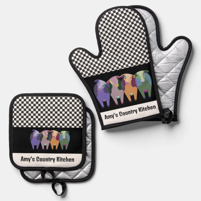 Set De Manoplas Diseño de cuatro vacas (Anverso/Reverso)