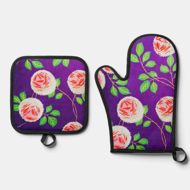 Set De Manoplas Diseño de Flor de Rosa Japonesa (Anverso)