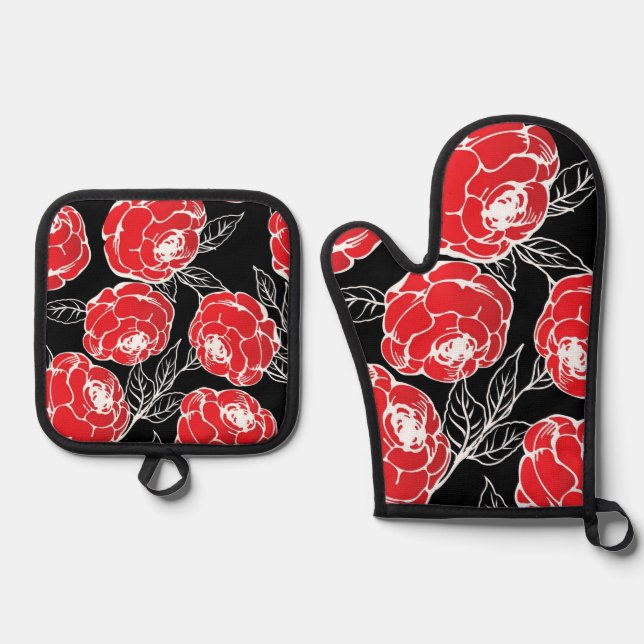 Set De Manoplas Diseño de Flor de Rosa Japonesa (Anverso)
